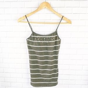 Green White Striped Bronze/Silver Sequins Camisole Women's Medium
